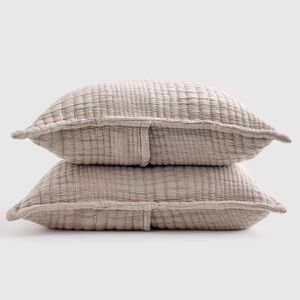 NWOT QUINCE Organic Cotton Channel Stitch Sham Set King Taupe 3657